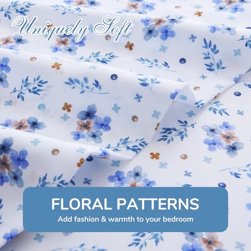 Image of MUXHOMO King Size 4 Piece Sheet Set, Soft & Breathable Sheet for Bedroom with Deep Pocket Up To 16 inch, Wrinkle-Free & Cooling Bed Sheets with Flat Sheet, Fitted Sheet & Pillowcases - Shattered Bluebells