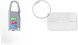 Jukusa Travel Lock & Luggage Tag Set | 3-Digit Combination Lock for Suitcases, Backpacks, School Gym Lockers, Sports Lockers, Luggage & Pet Doors | Secure Silver Travel Accessories (Silver)-image-1