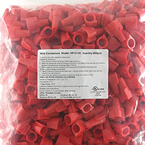 Red Winged Electrical Wire End Connectors Caps Bulk 500 Pack Large Twist-On Wire Connectors Nuts 18-8 Awg,Hs P13 Type Screw Terminals #TOP3