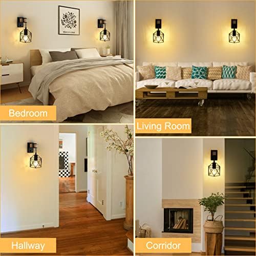 Lightess Industrial Wall Lights, Dimmable Wall Light with Switch Black, Wooden Wall Lamp, Retro Wall Sconces Indoor for Bedroom, Living Room, Hallway, Bar, Farmhouse