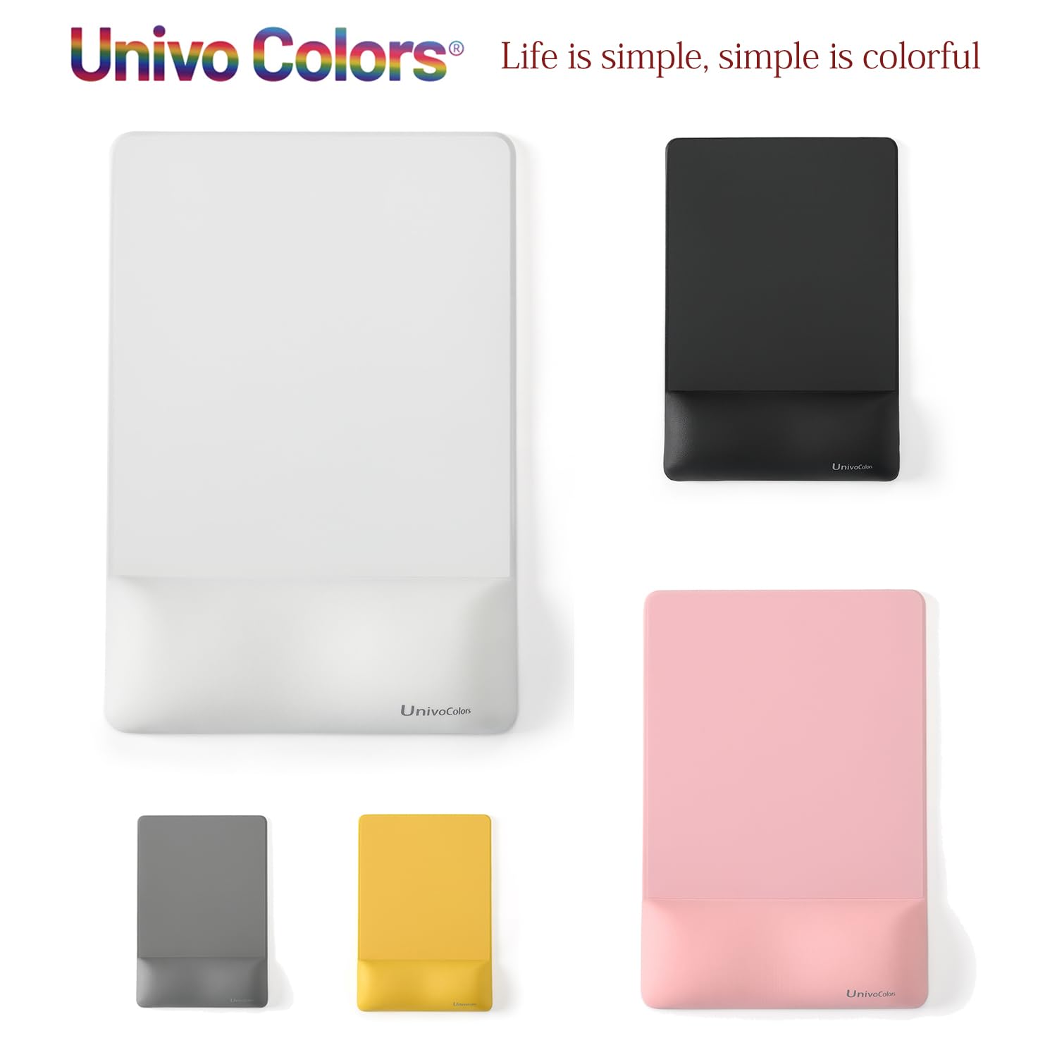 Univo Colors Set di tappetini per mouse con poggiapolsi, materiale PU di alta qualità, design ergonomico, riduce l'affaticamento, supporta il funzionamento a lungo termine, cuscino in memory foam