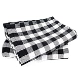Paño de cocina de tela de 50 x 70 cm, diseño de cuadros vichy, color negro, ropa de oficina de tela con decoración de cuadros vichy en tonos de negro sobre fondo blanco.