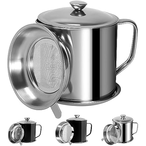 Tellshun Bacon Grease Container with Strainer Cover