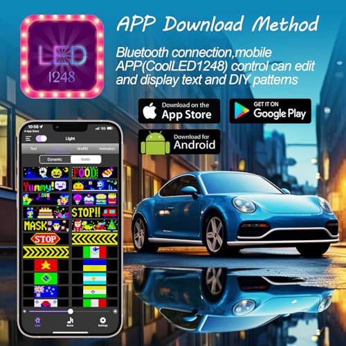 Image of FAHKNS Programmable LED Sign Matrix Panel, Flexible Bright Advertising Scrolling LED Sign, Bluetooth App Control LED Sign for Car Shop Store Advertising Party Bar, 7''x3''
