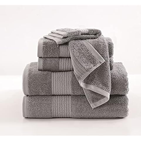 Brooklyn Loom - Cotton Tencel 6-Piece Towel Set (2 Bath Towels, 2 Hand Towels, 2 Wash Cloths) - Soft and Durable - Grey Cover