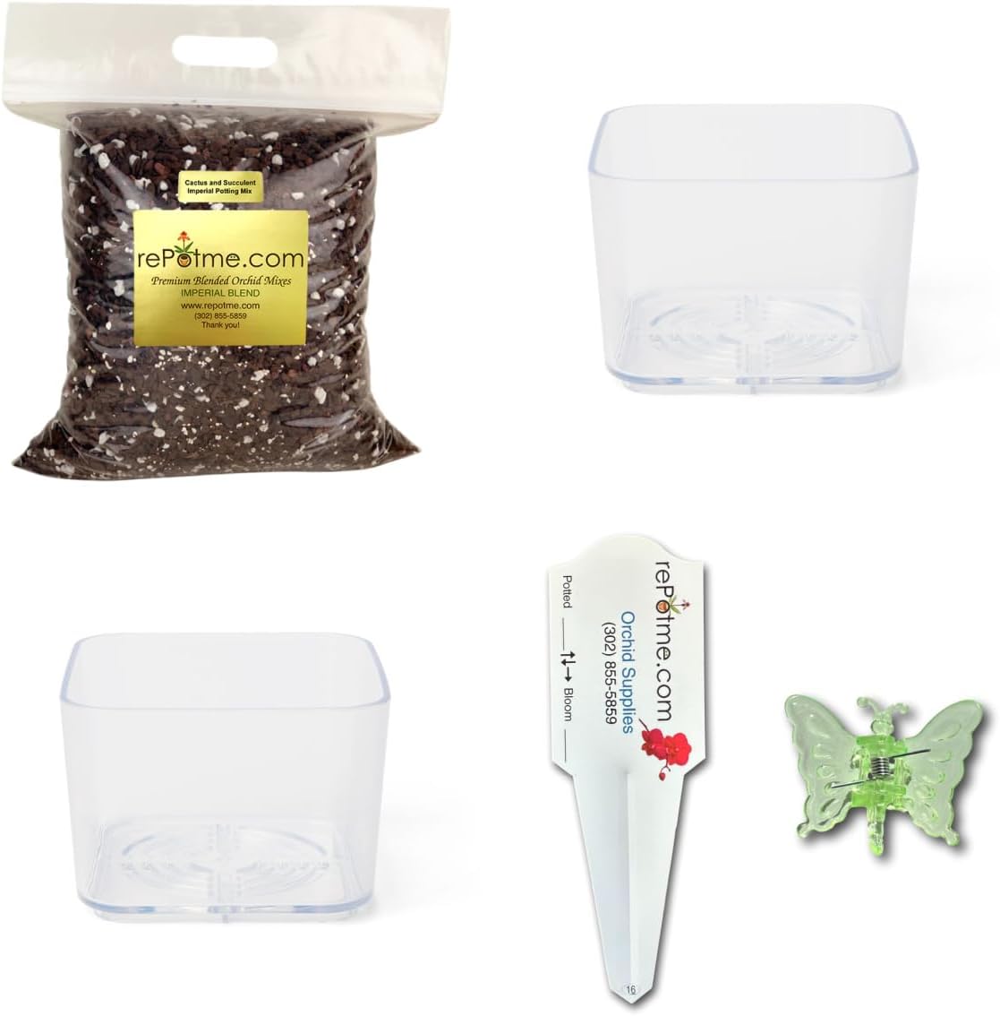 Deluxe Orchid Starter Kit - Orchid Moss - (Includes Phalaenopsis Gold Classic Orchid Potting Mix, Orchid Fertilizer, Plus a 5 inch Orchid Pot, Flower Clip, and Plant Label)
