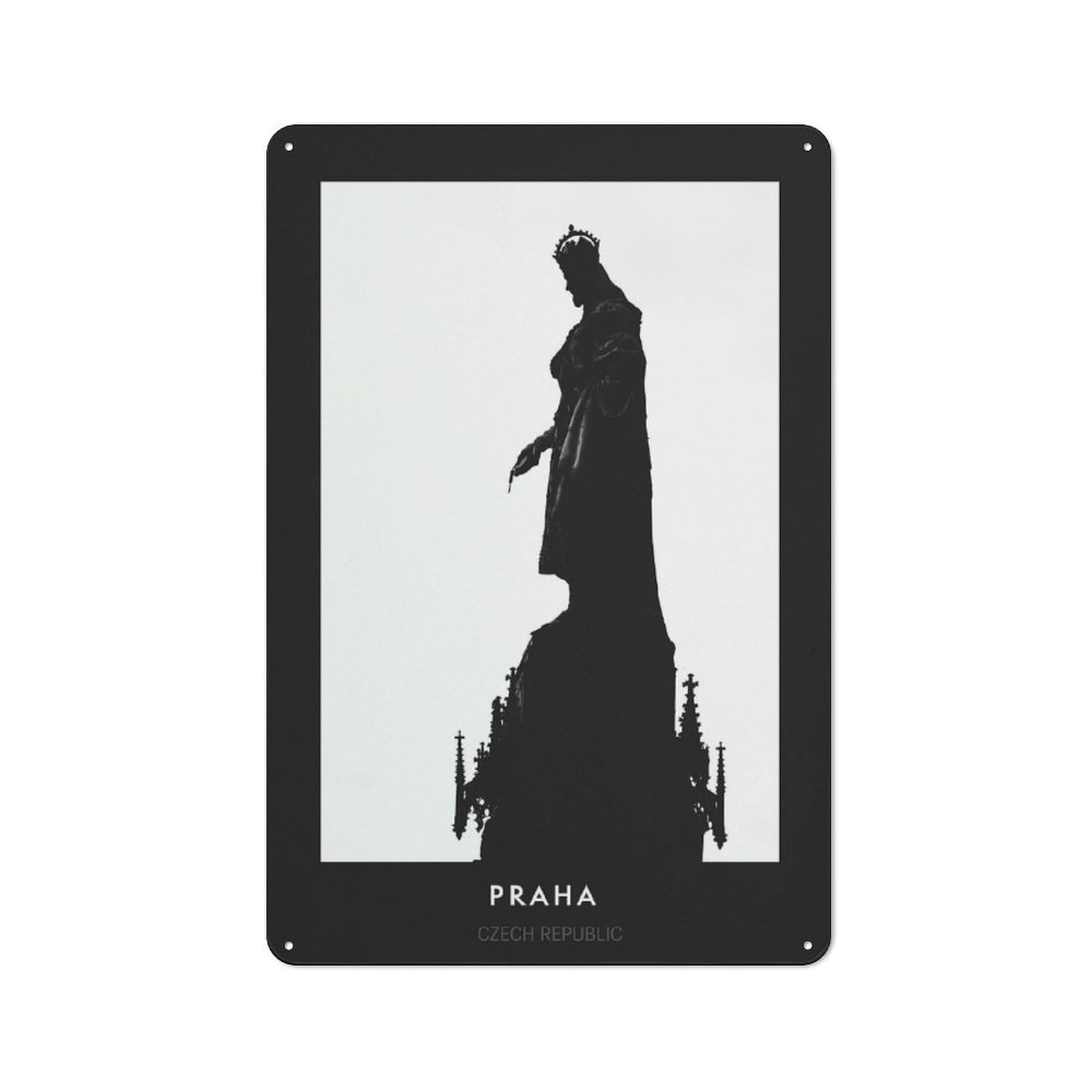 Junmoney Style-7 Friendly Cafe Metal Sign 30X20cm Featuring Prague Silhouette, Cafe Wall Decor For Tea Room, Shop Wall Or Breakfast Area