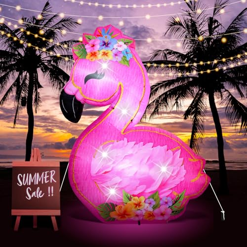 Vihose 5.5 Ft Summer Pool Party Decorations, Inflatable Flamingo Outdoor Decoration Built-In Led Lights Blow Up Pink Flamingo For Yard Garden Birthday Luau Beach Pool Party