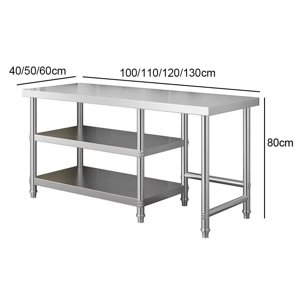 Mesa Acero Inoxidable Mesa De Trabajo Acero Inoxidable Banco De Trabajo De 3 Estantes Mesa De Trabajo De Cocina De Acero Inoxidable 130x60x80cm