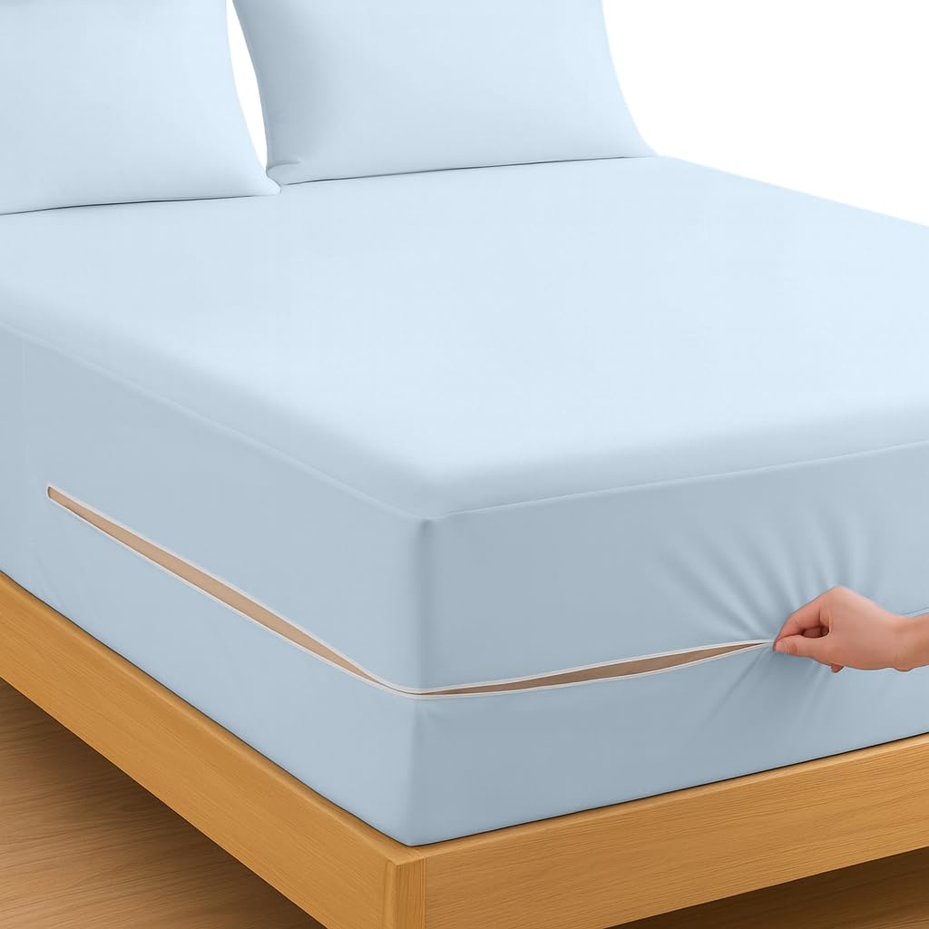 Microfiber Zipper Fitted Sheet- 8" Deep Pocket- Light Blue- Single Size-image-19