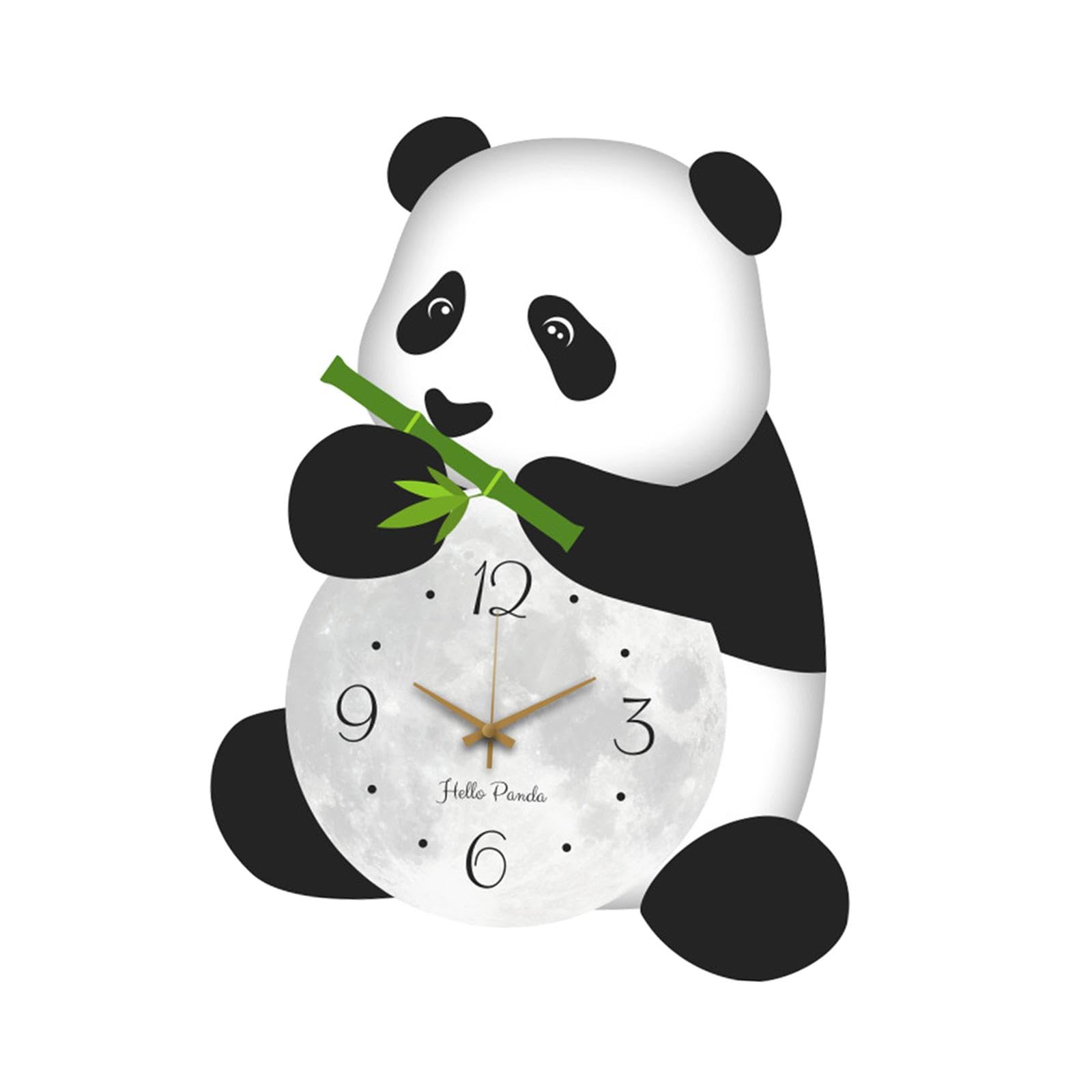 JISADER Panda Wall Clock Cartoon Large Creative Silent Wooden Lovely Animal Wall Ornament for Office Dining Room Kitchen Home Decor