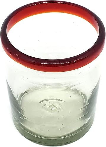 Miniatura 4 de MexHandcraft Vasos de 10 onzas con borde rojo rubí (juego de 6), vidrio reciclado, sin plomo, sin toxinas (mezclador)