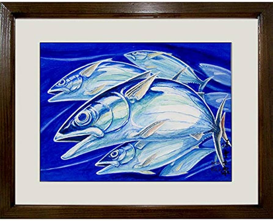 Amazon.co.jp: 安藤洋重『勝つ魚の群れ』洋画 動物画 魚 カツオ 鰹 勝