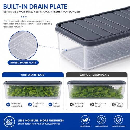 Image of Fridge Storage Containers Set of 3 with Lids | Food Grade Plastic Refrigerator Organizer | 1 x 2500ml & 2 x 1200ml Stackable Kitchen Storage Boxes for Fruits, Vegetables & Meal Prep (2-1200 1-2500)