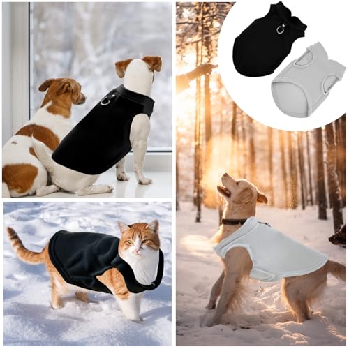 2 Stück Hundepullover mit D-Ringen, Hundemantel für Kleine Hunde, Warm Hundepullover, Grau+Schwarz Winter Hundejacke, Wintermantel Fleece für Kleine Hunde, Hundejacke für Innen und Außen (L)