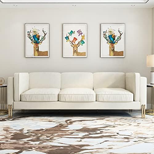 Yoglad Living Room 3 Seat Settee Luxury Velvet Contemporary Futon, Track Arms Sofa, Couch with Golden Metal Legs, Furniture for Living Room, Apartment, Reception (94 Inch, Beige)