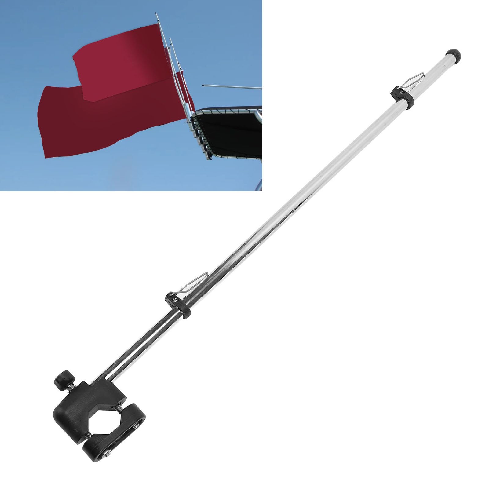 Yctze Asta de Bandera para Barco de 533,4 Mm, Asta de Bandera para Barco FL Montada en Riel de Acero Inoxidable 304, de, de Marina, Soporte de de Acero Inoxidable, Abrazadera de Montada en Riel, de
