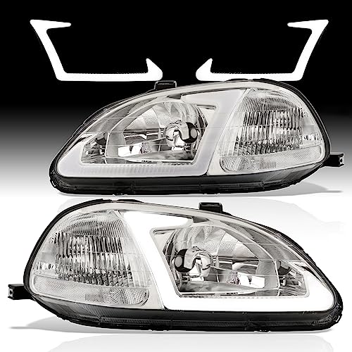 AJP Distributors Chrome Housing Clear Lens Corner LED DRL Driving Head Lights Bumper Turn Signal Lamps Assembly Pair Left+Right Compatible/Replacement For Civic EK EJ EM JDM EX LX DX Si 1996 1997 1998
