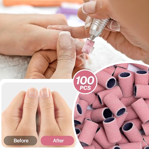 Image of MelodySusie 100 Pcs Nail Drill Bits Sanding Bands for Nail Drill 150 Medium Grit Nail File Sanding Bands for Acrylic Nails Gel Manicures and Pedicure