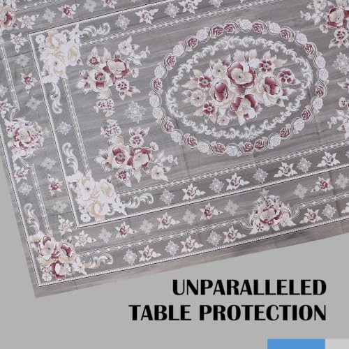 Image of Dakshya Industries Waterproof PVC Table Cover 60x90 Inch for Dining Table, Floral Printed Table Cloth, Washable Oilproof Table Protector, Plastic Cover for 6 Seater & 8 Seater Tables (Grey)