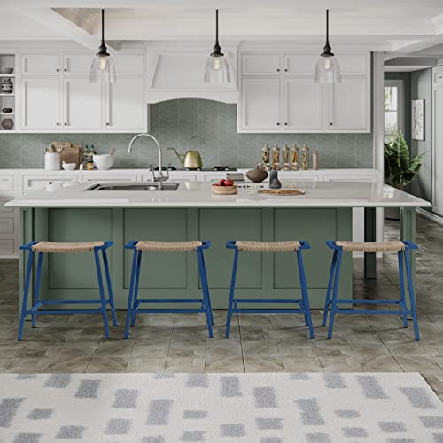 Oulluo Outdoor Bar Stools Set Of 2,Rope Wicker Counter Height Stools For Kitchen, Metal-919Blue #TOP3