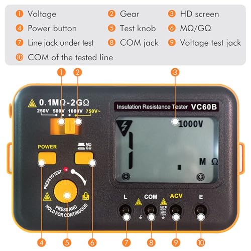 VC60B Digitaler Isolationswiderstandstester Megohmmeter Ohmmeter Megger Meter 2GΩ Widerstand Spannungsmessung AC 750V LCD Display