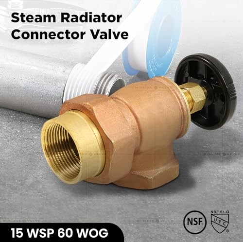 Image of Midline Valve 6I352 Steam Radiator Converter Valve; Air Vent Temperature Control; 1 in. Fem Union x FIP; Brass