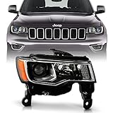 ACANII - For [Halogen w/Chrome Interior] 2017-2021 Jeep Grand Cherokee Projector Headlight Headlamp Right Passenger Side