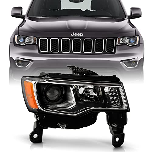 ACANII - For [Halogen w/Chrome Interior] 2017-2021 Jeep Grand Cherokee Projector Headlight Headlamp Right Passenger Side