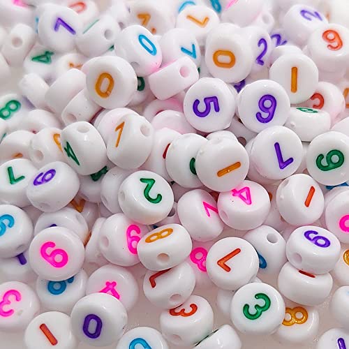 800 Pieces 4x7mm White Round Acrylic Number Beads 0-9 Mixed Plastic Shape Loose DIY Beads for Jewelry Making Bracelets Necklaces Key Chains (Colorful on White)