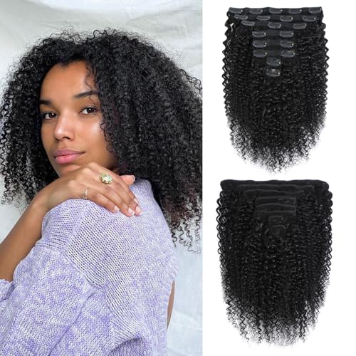 Geogroket Kinky Curly Clip in Hair Extensions for Women 3C 4A Kinky Curly Clip ins 8pcs 120g/set 10A