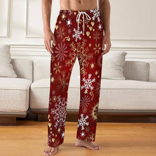 Bagea-Ka Winter Red Sparkle Christmas Pattern Mens Pajama Pants Lounge Sleep Long Pants with Pocket Loungewear2