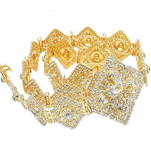 Full Rhinestone Prismatic Moroccan Caftan Belt Metal Waist Chain Ethnic Wedding Bridal Accessories (Color : Rose Gold, Size : 1)4