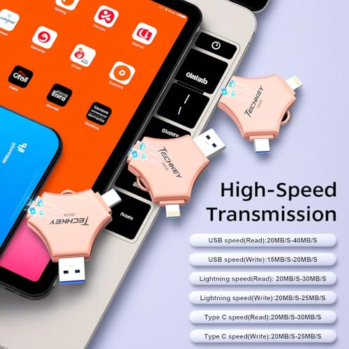 USB 3.0 Flash Drive for iPhone 256GB: MFi Certified 3in1 External Memory Photo Keeper Storage Stick for Picture/Video/Data Saver/Backup High Speed Thumb/Jump/Hard Drive for iPad/Android/PC -Rose Gold