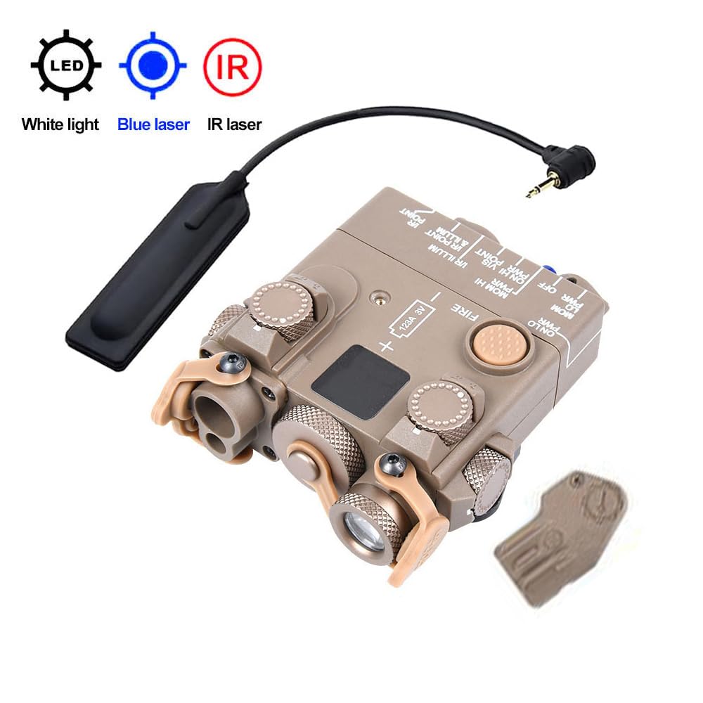 Nylon DL-A2 Box Aiming Laser Sights(with Blue Laser+IR Laser+Flashlight&Mount),& M300A Strong LED White Flashlight,& Modular Dual Wire Remote Pressure Switch(SF+2.5 Plug) Combo,Tan