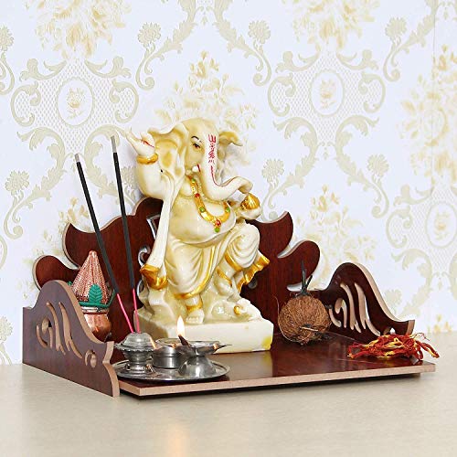 Image of CAPIO ART Wooden Wall Mounted Temple Puja Mandir for Home Shop Office