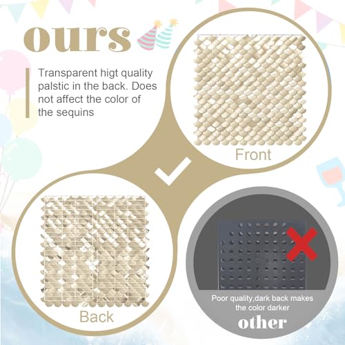 Image of Light Gold Shimmer Wall Backdrop - 24 Panels Sequin Disco Backdrop for Birthday, Wedding, Engagement & Mermaid Wall Decoration