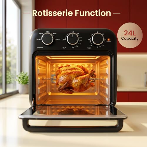 Image of iBELL 24L Air Fryer Oven For Home Kitchen, 6-in-1 Functionality, Bake, Grill, Toast, Pizza & Dehydrate, Adjustable Temperature Control & Timer | 2-Year Warranty | Black