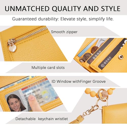 Image of Keychain Wallet for Women,RFID Wristlet Wallet with Beaded Strap | Tri-Fold Design,6 Card Slots,ID Window,Zipper Coin Pocket,Lightweight Carry