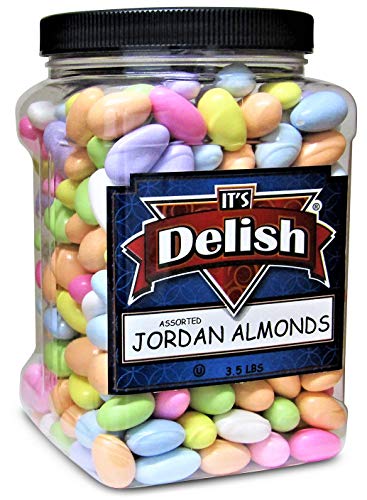 Assorted Jordan Almonds by Its Delish, 3.5 lbs Jumbo Container | Pastel Colors Bulk Wedding Favors | Almond Nut with Sweet Hard Candy Coating | Vegan and Kosher