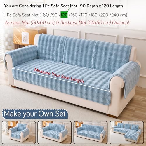 Image of HOKIPO 'FurHug' Premium Faux Rabbit Sofa Cover Mats for L Shape and 1 /2 /3 Seater Sofa. Make Your Own Sofa Cover Set, Mat Length 90(D) X 120(L) Cm, Charm Blue (NEW2-AR-5013-BL)