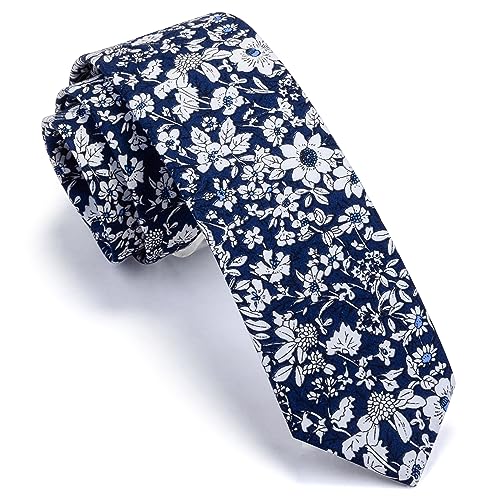 Image of GUSLESON Fashion 2.4 inch(6cm) Floral Skinny Tie for Men Slim Flower Print Cotton Necktie for Wedding Party