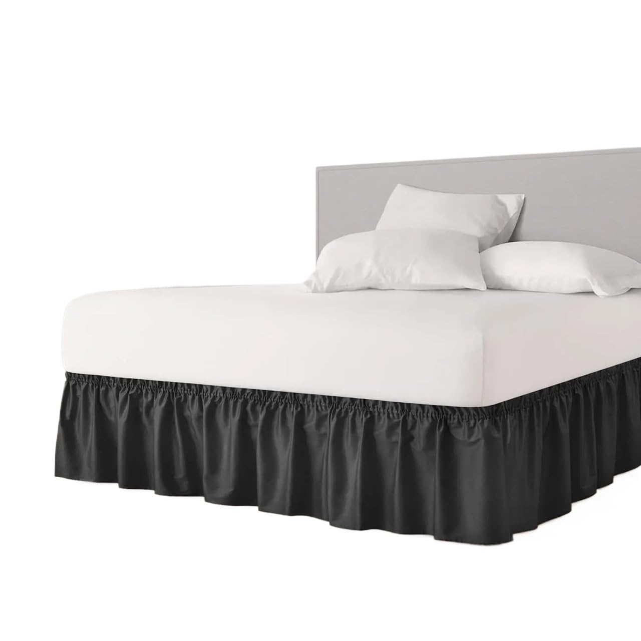 UDHSNJZG Bed Skirt Thicken Wrap Around Dust Ruffle Bed Skirt- Easy Fit Strap Pleated Wrinkle Free, Machine Wash(Black,200x200x38cm)