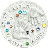 DIY Handprint Gift Kit, Large Stepping Stone Kit for DIY Handprint Keepsake, Indoor Outdoor Family Craft Gift with 1 Mold, 26 Letter Stamps & Colored Stones, 12 in Fits 2 Handprints (M)