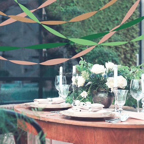 Image of 8 Rolls Crepe Paper Streamers, Rose Gold and Green Streamers Party Decorations for Birthday Baby Shower Wedding Bachelorette Party Bridal Shower Engagement Woodland Safari Spring