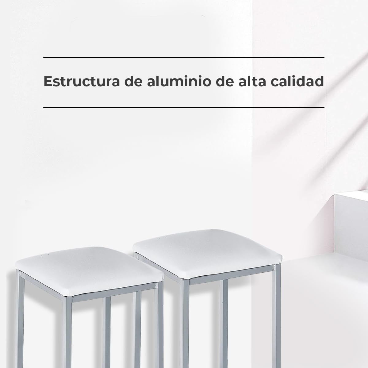 ASTIMESA TACUBL Dos Taburetes de Cocina Modelo Cuadrado Polipiel Blanco Estructura de Metal Blanco, Altura de Asiento: 45 cms