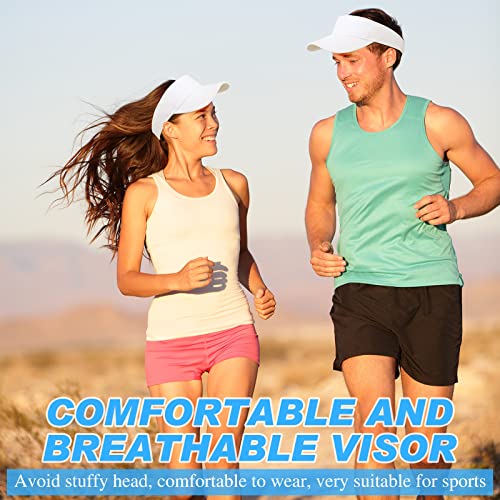 Funtery 12 Pcs Sun Visors White Sports Visor Hats Summer Uv Protection Cap For Women Men Tennis Football Golf Ball #TOP6