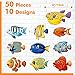 50 PCS Tropical Fish Cutouts, Double-Sided Printing Fish Sea Animal Accents Cut-Outs Bulletin Board Classroom Decoration in 10 Designs Ocean Themed Party Supplies for Kids Teacher Student