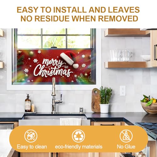 Image of Merry Christmas Typography Window Film 39.37x17.32in Static Cling