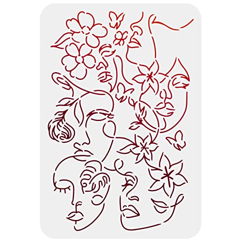 FINGERINSPIRE Abstract Floral Female Faces Stencil 29.7x21cm Reusable Women Face Stencil Flowers Women Pattern Decoration Stencils for Painting on Wall Furniture